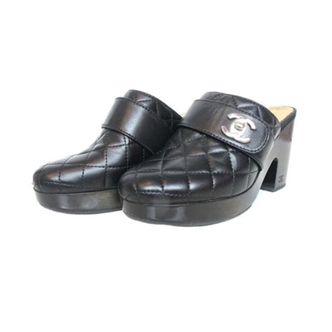 chanel black quilted leather clogs|Chanel shoes for women.